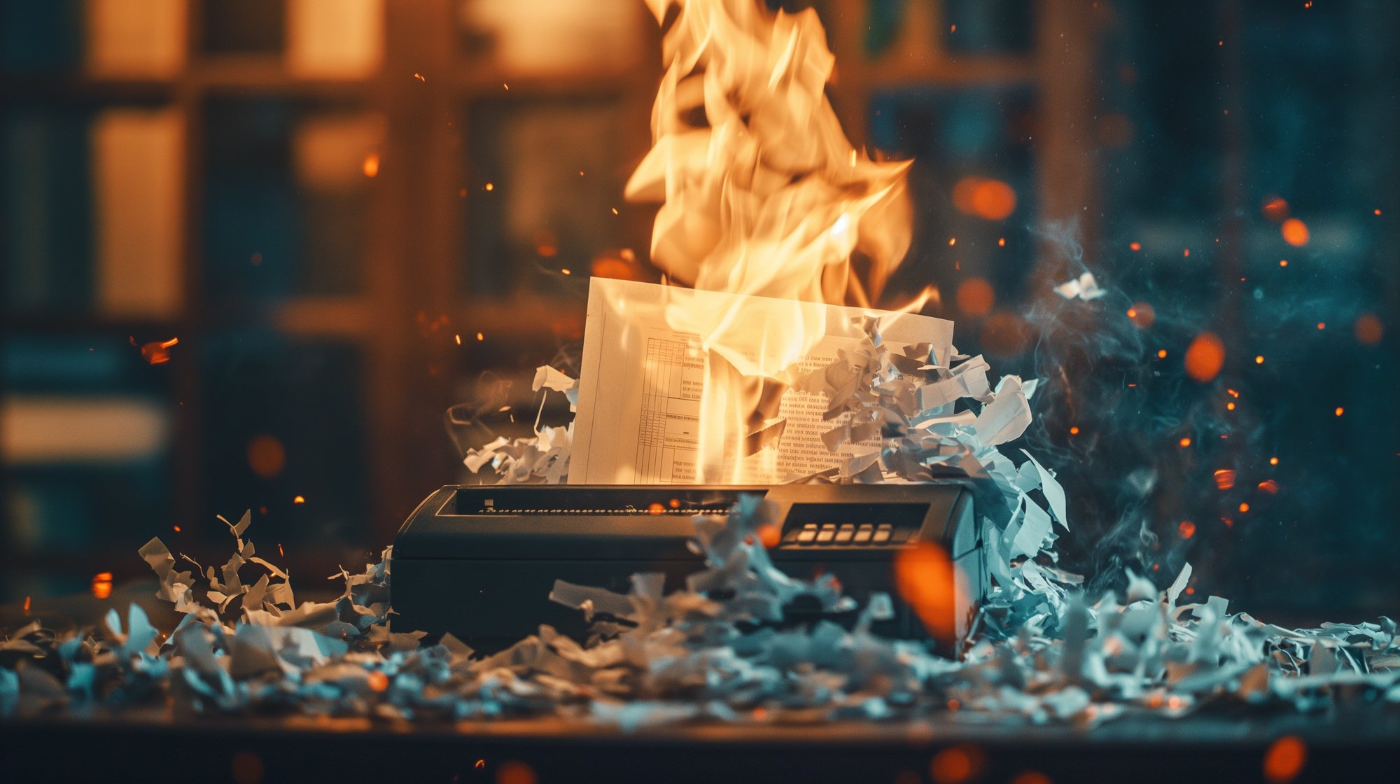 burning paper shredder